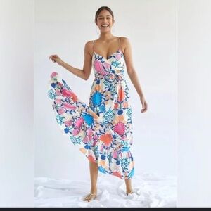 Anthropologie Floral Maxi Dress - Blue, Pink, Orange